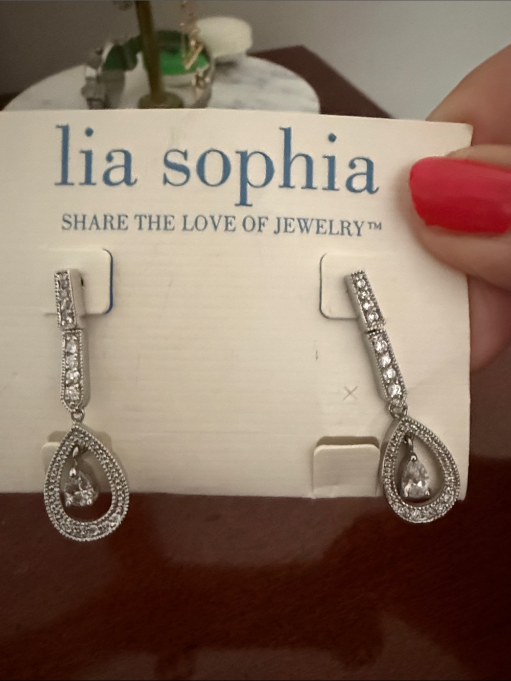 Lia Sophia Silver Teardrop Crystal Dangle Earrings - Picture 2 of 2